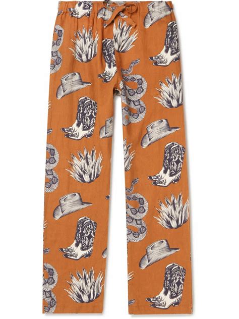 Desmond & Dempsey - Tapered Printed Linen Pyjama Trousers - Orange ...