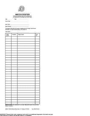 Match Roster Form (PDF) - Oregon Adult Soccer Association - Fill and ...