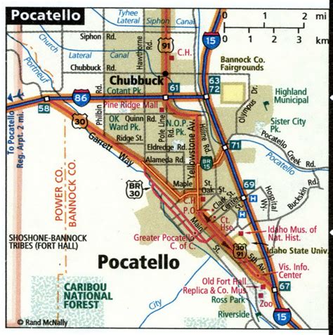 Pocatello city road map for truck drivers area town toll free highways ...