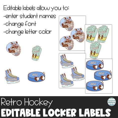 Retro Hockey Name Tags - Editable Locker Labels or Winter Cubby Tags ...