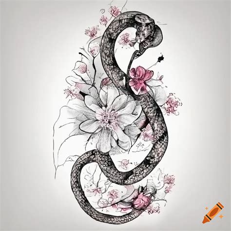 Snake and cherry blossom thigh tattoo design on Craiyon