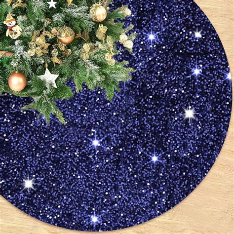 Amazon.com: ROMANKAS Navy Blue Christmas Tree Skirt 36 Inch Sequined ...