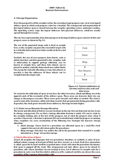 CD Unit 5 - 4 Storage Organization UNIT–V (Part I) Runtime Environments ...