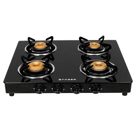 Faber Daisy Glass Top 4 Burner Gas Stove | Powder Coated Pan Support ...