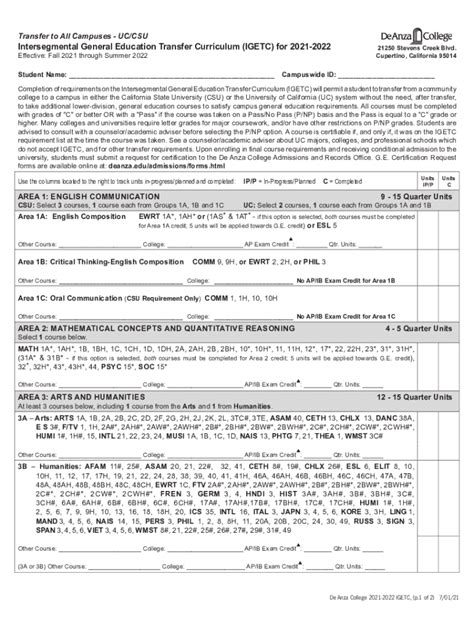 2021-2026 Form De Anza College IGETC Fill Online, Printable, Fillable ...