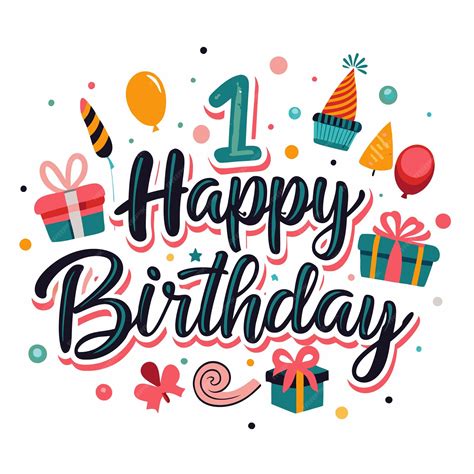 Colorful Happy 1st Birthday Greeting with Gifts Balloons and Party Hat ...