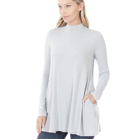 Wholesale1641 - Mock Turtleneck Tunic-LIGHT GREY Mock Turtleneck - Long ...