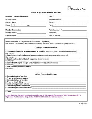 Claim Adjustment/Review Request Doc Template | pdfFiller
