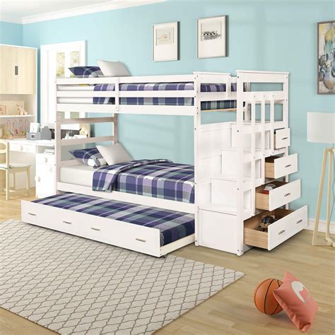 Buy MERITLINE Twin Over Twin Bunk Bed for Kids, Wood Storage Twin Bunk ...
