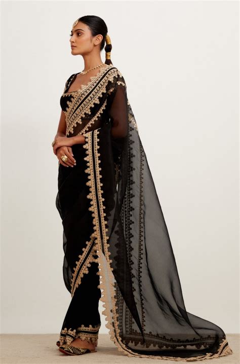 Devnaagri - Black Organza and Georgette Saree