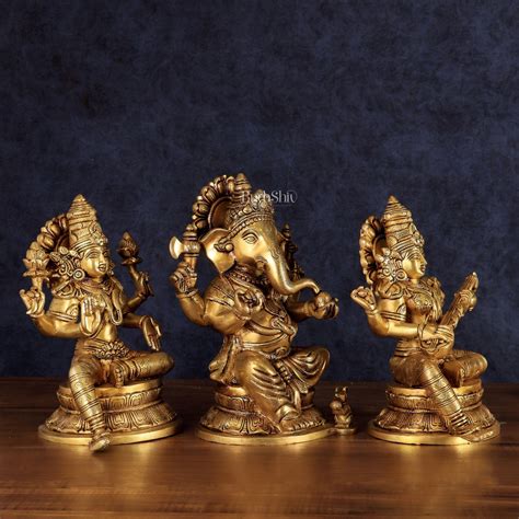 Pure Brass Ganesha Lakshmi Saraswati Set - 11.5" – Budhshiv.com