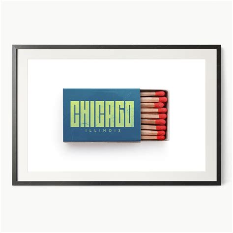 Chicago Poster Matchbox Print Travel Gift Urban Art Modern Home Decor ...