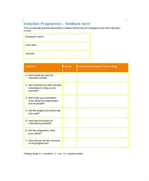 Image result for Induction Program. Feedback Form