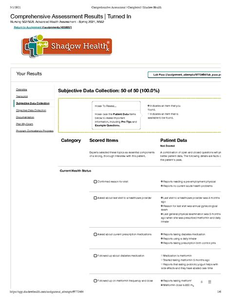SOLUTION: Comprehensive assessment all shadow health pdf - Studypool