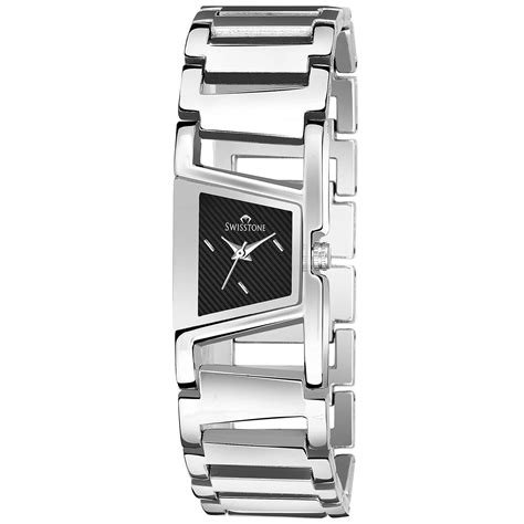 SWISSTONE Stainless Steel Dzl411-Blk Silver Bracelet Wrist Watch For ...