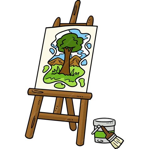 Premium Vector | This cartoon clipart shows an Easel with a Painting ...