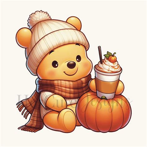 Cute Autumn Pooh PNG | Pumpkin Spice Latte | Fall Vibes | Baby Bear ...