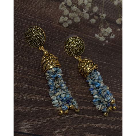 Buy VIVINIA By Vidhi Mehra Gold Plated Grey Womens Tassel Earrings Online