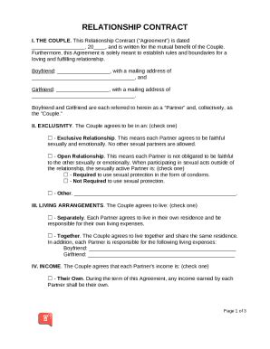 Relationship Contract Agreement - Blank Fillable Template | Fill Out ...