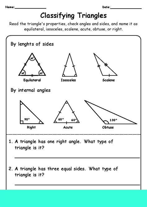 Classifying Triangles - 5th Grade Worksheet - Name: Date: Classifying ...