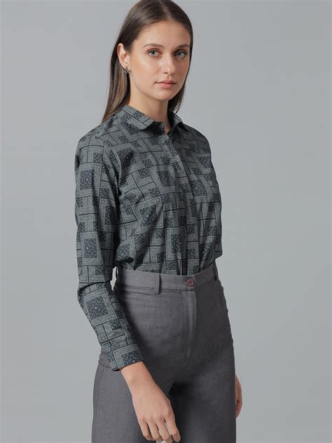 Women Navy Prints Pure Cotton Regular Fit Formal Shirt