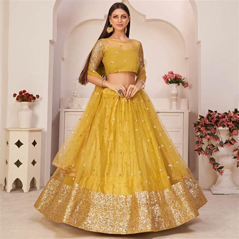 Yellow Festive Wear Embroidered Mono Net Lehenga Choli – Kuchbhilo.in