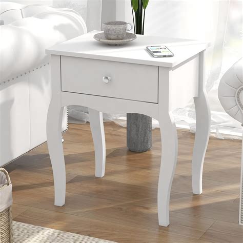 Buy Treocho End Table with Curved Legs and Drawer, Modern Nightstand ...