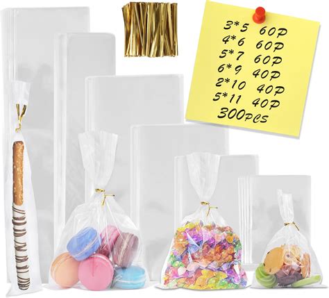 Amazon.com: NEOACT 300 PCS Clear Flat Cellophane Treat Bags with 3x5 ...
