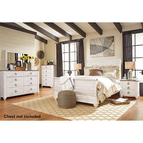 Signature Design by Ashley Willowton B267B32 Queen Sleigh Bed, Dresser, Mirror and Nightstand ...