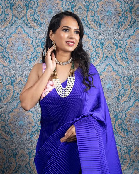 Royal Blue Plain Half Pleated Japan Satin Saree – Fabcurate