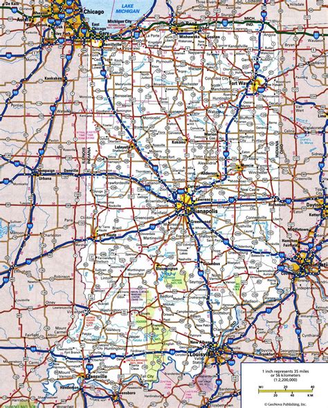 Large detailed roads and highways map of Indiana state with all cities ...