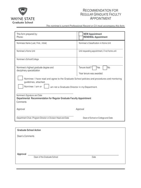 Wayne State University Recommendation for Regular Graduate - Blank ...