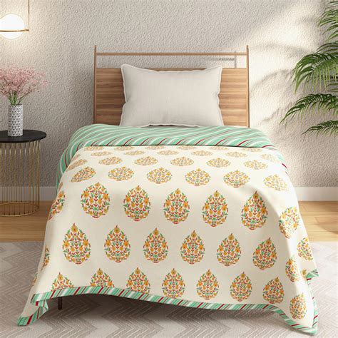 Buy PORTICO Gulmohar Beige Printed Cotton Single Bed Dohar - 140x228cm ...