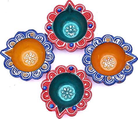 Buy Ruci Store Handmade Terracoaat Set of 4 Diwali Clay Diya for All ...
