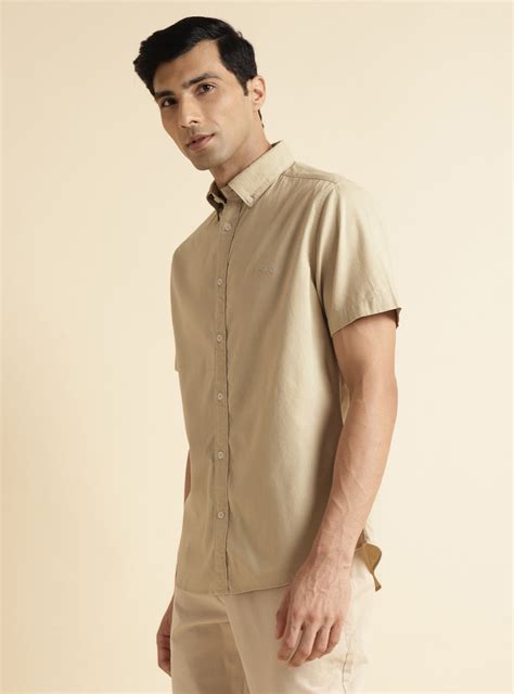 Buy Toasted Almond Shirt | Casual Khaki Solid Shirts for Men Online ...