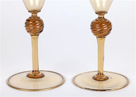 Pair Art Deco Murano MVM Cappellin Amber Wine Glasses, circa 1925 For ...