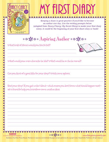 My First Diary – Printable Reading Activity | Fancy Nancy Printable ...