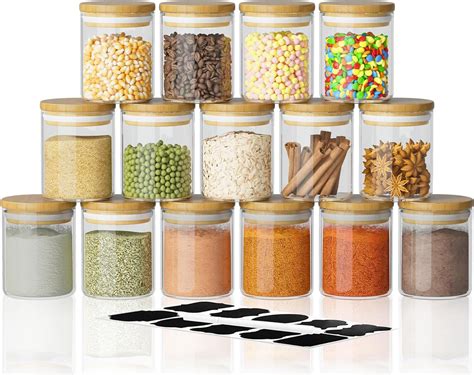 Amazon.com: Spice Jar Set - 6oz Glass Spice Jars with Bamboo Lids and ...