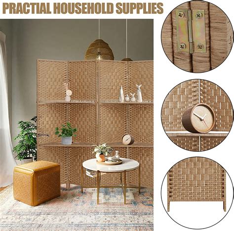 Buy Babion 4 Panel Room Divider, Rattan Room Divider with Shelves, Room ...