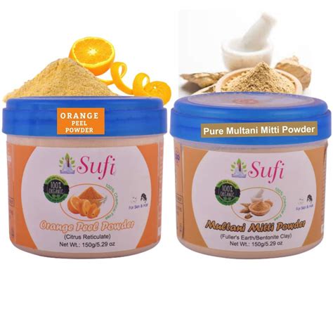SUFI 100% Pure & Natural (ORGANIC) Orange Peel Powder+ Multani Mitti ...