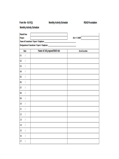 Image result for Schedule Examples