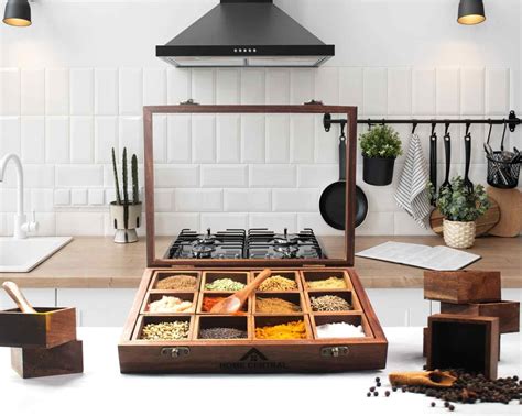 Buy HOME CENTRAL Wooden Spice Box for Kitchen | Sheesham Wood Masala ...
