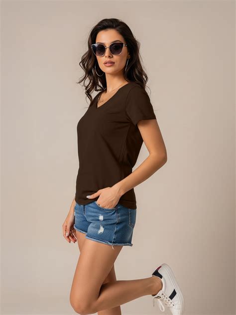 Brown Plain V-Neck Regular Fit T-Shirt – Juneberry