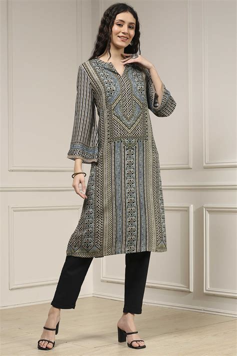 Buy Blue Printed Straight Kurta Online at Biba India
