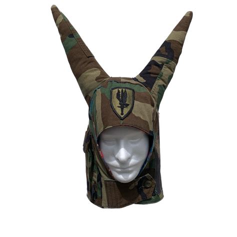 1/1 Camo horned cap -upcycled art -handmade #hat... - Depop
