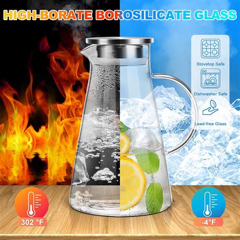 Buy SUSTEAS 2.0 Liter 70 Ounces Glass Pitcher with lid iced Tea Pitcher ...