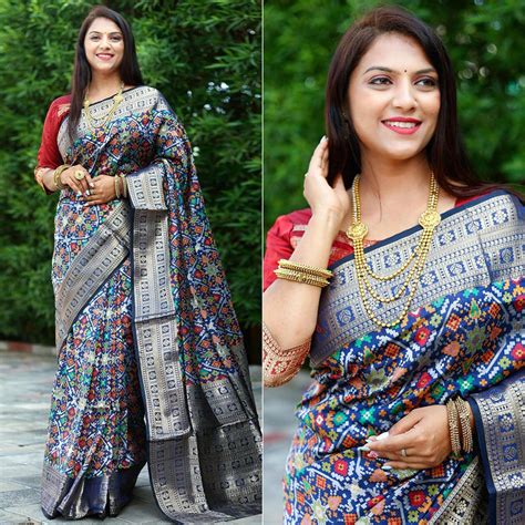 Blue Patola Printed Art Silk Saree