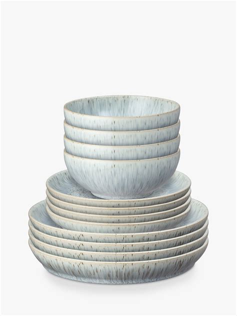 Denby Halo Speckle Stoneware Coupe Dinnerware Set, 12 Piece, Grey
