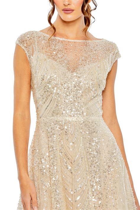 Mac Duggal - Sheer Sleeves Cap Gown - Elahe