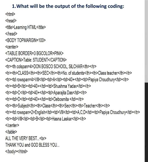 Please write the output of this html coding...please..please - Brainly.in